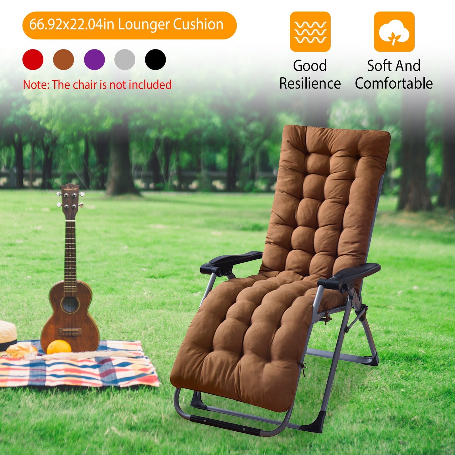Chaise Lounge Cushions Outdoor 67"×22" Thickened Super Soft and Skin-Friendly Polyester Fiber Lounge Chair Cushions Replacement for Outdoor Furniture with Ties Coffee