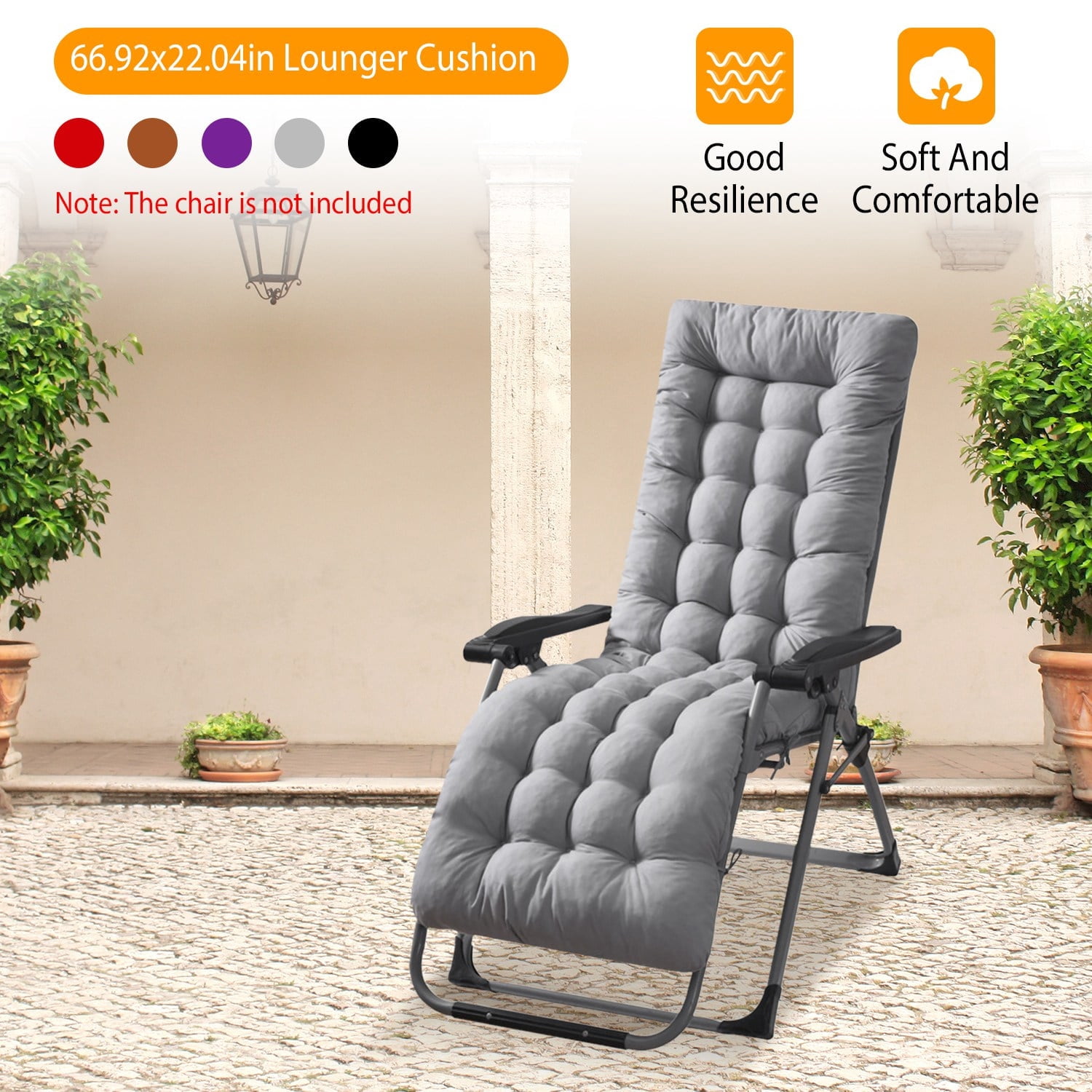Chaise Lounge Cushions Outdoor 67"×22" Thickened Super Soft and Skin-Friendly Polyester Fiber Lounge Chair Cushions Replacement for Outdoor Furniture with Ties Grey