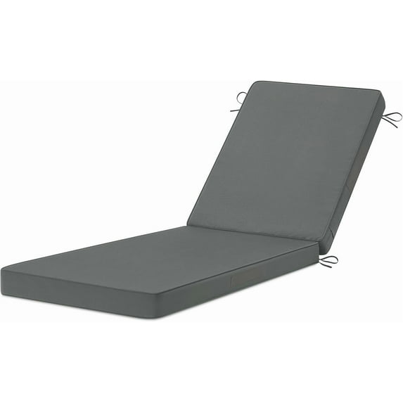 Chaise Lounge Cushions Outdoor, 72"x21"x3" Triple-Waterproof Outdoor Chair Cushion with Removable Cover, 4 Adjustable Ties Lounge Chair Cushions for Outdoor Furniture, Dark Grey