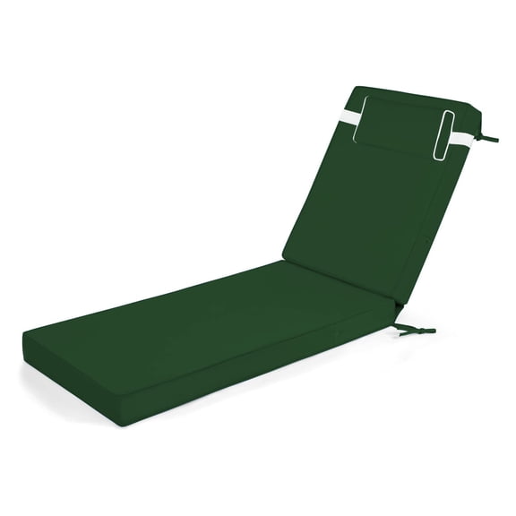 Chaise Lounge Cushions for Outdoor Furniture, Waterproof 72 x 21Inch Patio Lounge Cushion with Ties, 3 inch Thicks Patio Lounge Chair Cushion Replacement（dark green,1pcs)