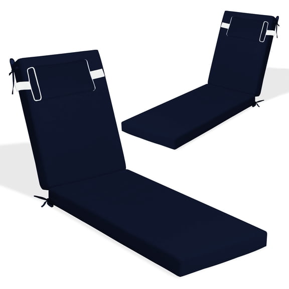 Chaise Lounge Cushions for Outdoor Furniture, Waterproof 72 x 21Inch Patio Lounge Cushion with Ties, 3 inch Thicks Patio Lounge Chair Cushion Replacement(navy blue,2pcs)