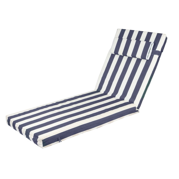 Chaise Lounge Cushions for Outdoor Furniture, Waterproof 72 x 21Inch Patio Lounge Cushion with Ties, 3 inch Thicks Patio Lounge Chair Cushion Replacement(navy white,1pcs)