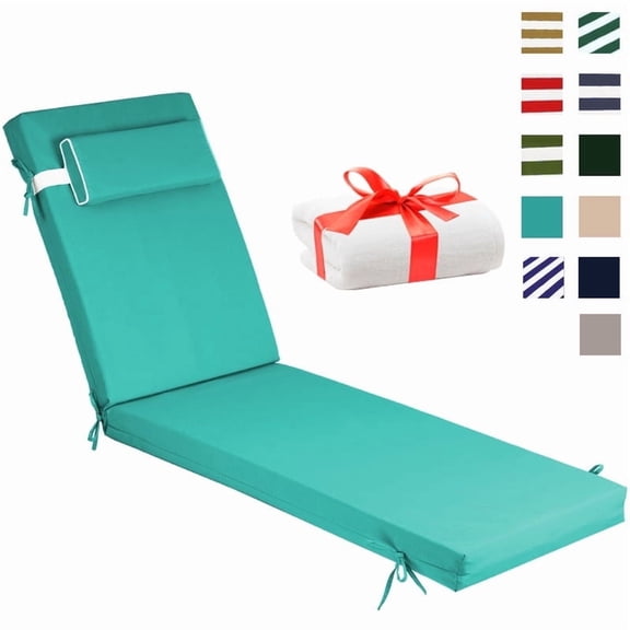 XXLYY Chaise Lounge Cushions Outdoor, Water-Resistant Patio Lounge Chair Cushion with Ties and Pillows, 3'' High-Density Foam Lounge Replacement Cushion for Lawn Pool