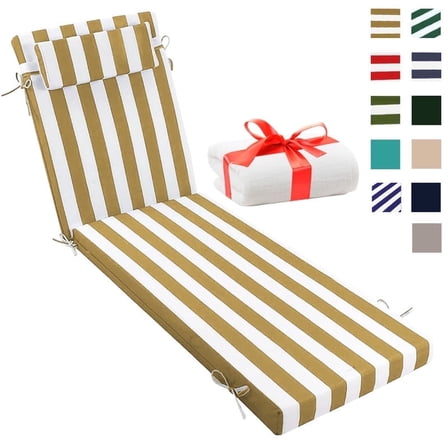 XXLYY Chaise Lounge Cushions Outdoor, Water-Resistant Patio Lounge Chair Cushion with Ties and Pillows, 3'' High-Density Foam Lounge Replacement Cushion for Lawn Pool