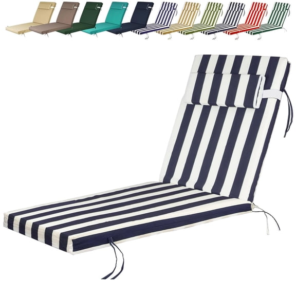 Ylln Chaise Lounge Cushions Outdoor Water-Resistant Patio Cushion with Ties, 3'' Foam Replacement, Navy White