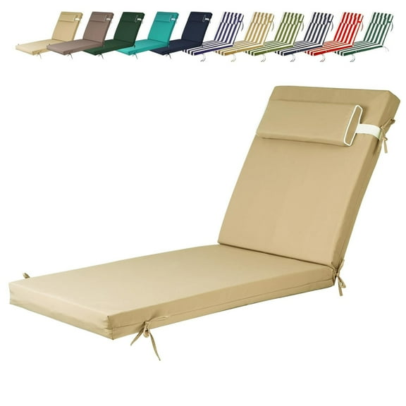 Chaise Lounge Cushions Outdoor, Water-Resistant Patio Chaise Cushion with Ties and Pillows, 3'' High-Density Foam  Patio Chaise Lounge Replacement Cushion for Lawn Pool,Yellow