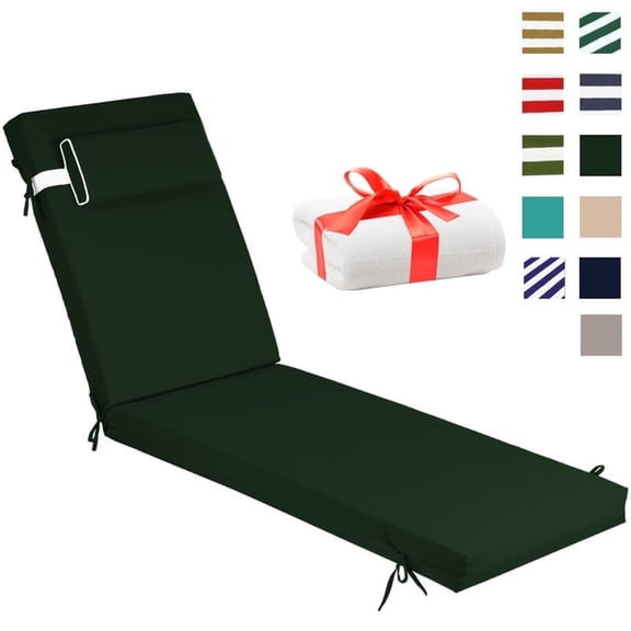 XXLYY Chaise Lounge Cushions Outdoor, Water-Resistant Patio Lounge Chair Cushion with Ties and Pillows, 3'' High-Density Foam Lounge Replacement Cushion for Lawn Pool