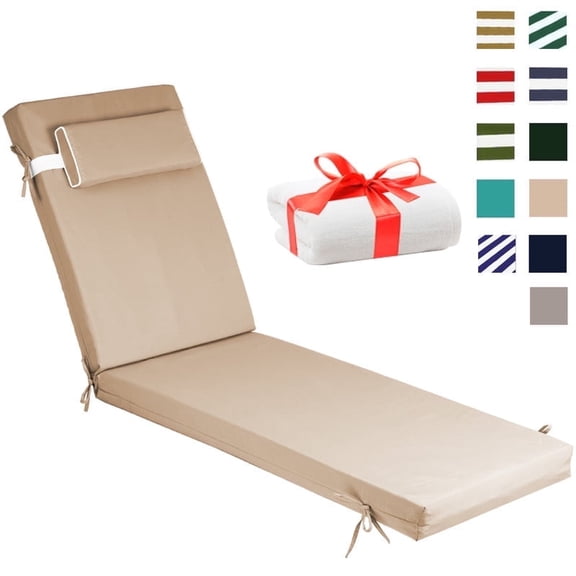 XXLYY Chaise Lounge Cushions Outdoor, Water-Resistant Patio Lounge Chair Cushion with Ties and Pillows, 3'' High-Density Foam Lounge Replacement Cushion for Lawn Pool