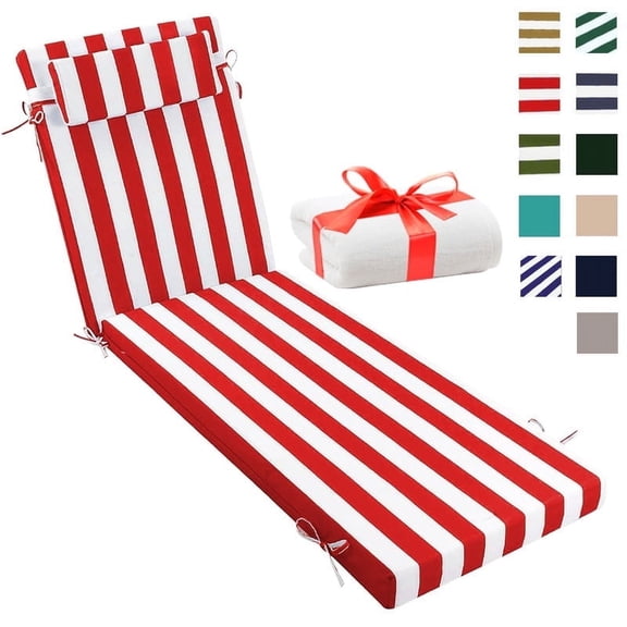 XXLYY Chaise Lounge Cushions Outdoor, Water-Resistant Patio Lounge Chair Cushion with Ties and Pillows, 3'' High-Density Foam Lounge Replacement Cushion for Lawn Pool