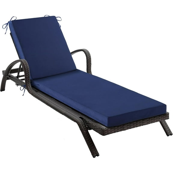 Chaise Lounge Cushions Outdoor, Waterproof Lounge Chair Cushion, 80x 26x 3 Inch Outdoor Chair Cushions with Ties, High-Density Foam Patio Lounge Chair Pads for Lawn, Pool & Beach, Navy