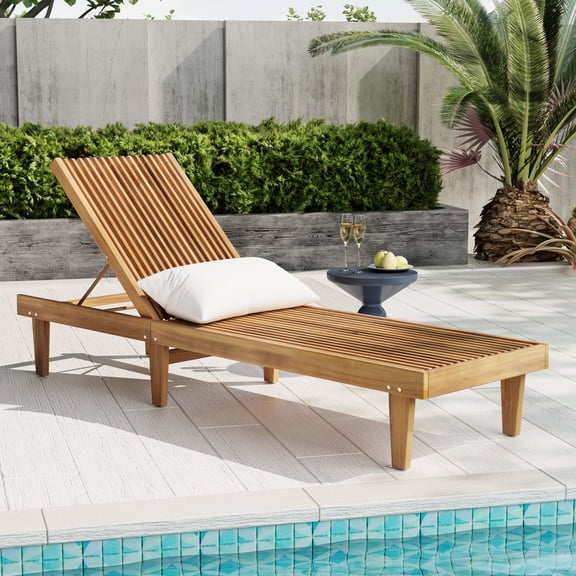 Chaise Lounge - Elegant Wood Outdoor Sun Lounger With Adjustable Function, 76.82 In. D X 24.1 W 12.05 H, 35.9 Lb, Stylish Position, Length, Width, Height, Coloration