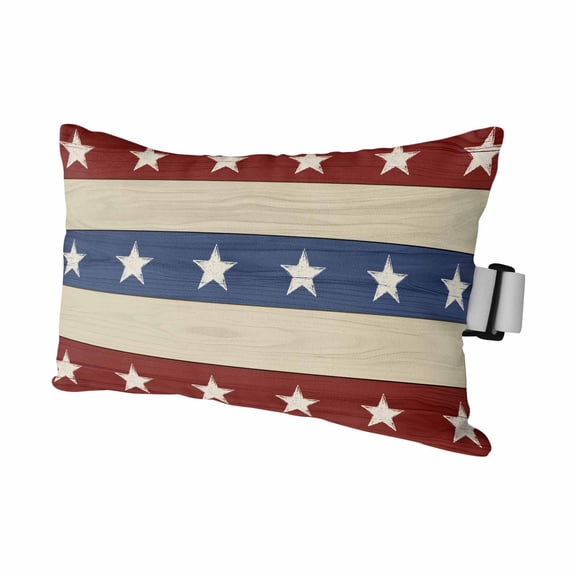 Chaise Lounge Headrest Pillow 1 Pack, 4th of July Waterproof Chair Pillows with Insert & Adjustable Elastic Strap for Beach Pool Recliner, Blue Red Star Striped Independence Day Outdoor Patio Pillow