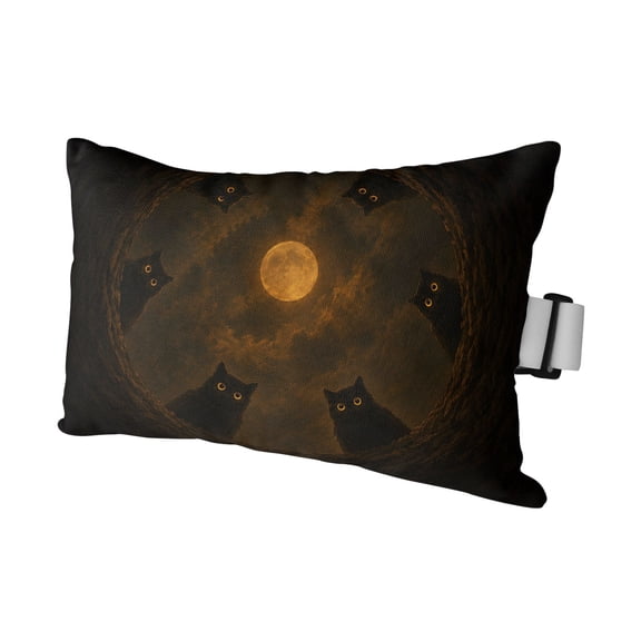 Chaise Lounge Headrest Pillow 1 Pack, Black Cat Halloween Waterproof Chair Pillows with Insert & Adjustable Elastic Strap for Beach Pool Recliner, Vintage Horror Moon Night Outdoor Patio Pillow