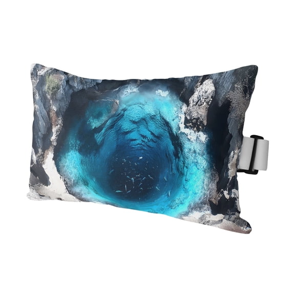 Chaise Lounge Headrest Pillow 1 Pack, Blue Cenote Waterproof Chair Pillows with Insert & Adjustable Elastic Strap for Beach Pool Recliner, Tropical Grotto Natural Pool Underwater Glow Outdoor Pillow