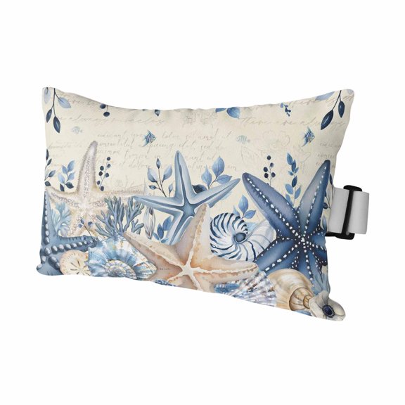 Chaise Lounge Headrest Pillow 1 Pack, Blue Coastal Starfish Waterproof Chair Pillows with Insert & Adjustable Elastic Strap for Beach Pool, Beach Nautical Shell Eucalyptus Retro Outdoor Patio Pillow