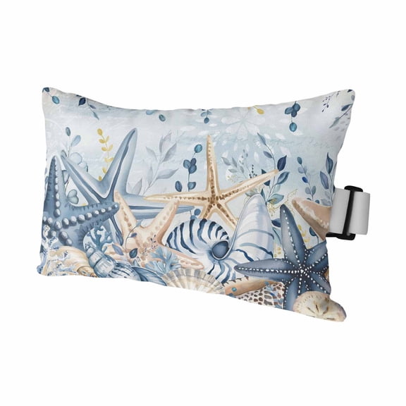 Chaise Lounge Headrest Pillow 1 Pack, Blue Eucalyptus Coastal Waterproof Chair Pillows with Insert & Adjustable Elastic Strap for Beach Pool, Beach Starfish Shell Nautical Ombre Outdoor Patio Pillow