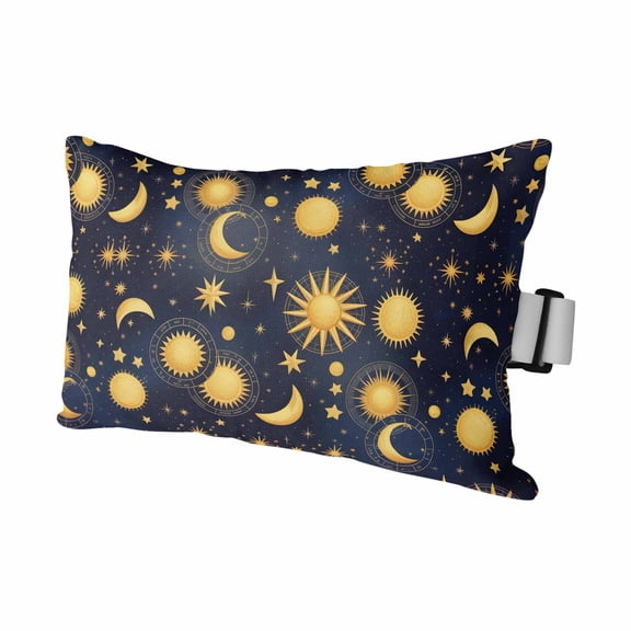 Chaise Lounge Headrest Pillow 1 Pack, Blue Star Sky Waterproof Chair Pillows with Insert & Adjustable Elastic Strap for Beach Pool Recliner, Retro Fantasy Farmhouse Gold Moon Sun Outdoor Patio Pillow