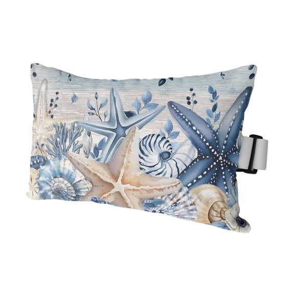 Chaise Lounge Headrest Pillow 1 Pack, Blue Starfish Coastal Waterproof Chair Pillows with Insert & Adjustable Elastic Strap for Beach Pool, Eucalyptus Summer Nautical Shell Vintage Outdoor Pillow
