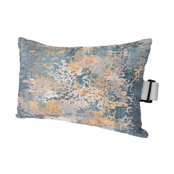 Chaise Lounge Headrest Pillow 1 Pack, Blue Yellow Copper Rust Waterproof Chair Pillows with Insert & Adjustable Elastic Strap for Beach Recliner, Vintage Industrial Mottled Abstract Outdoor Pillow