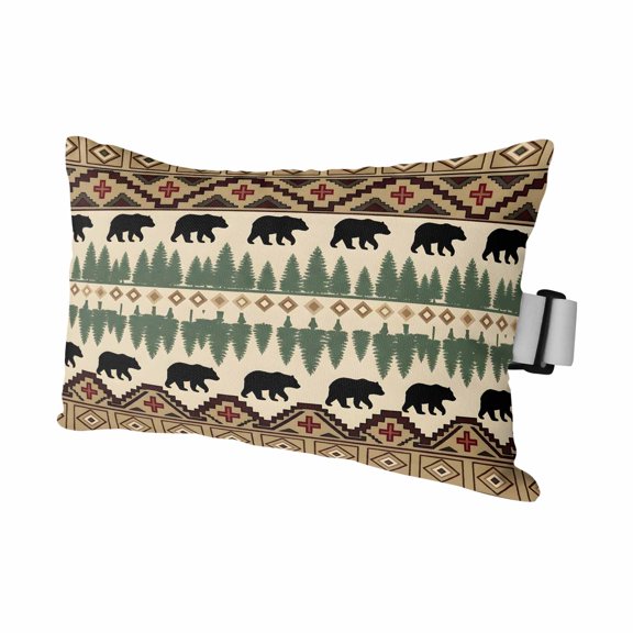 Chaise Lounge Headrest Pillow 1 Pack, Brown Bear Cabin Waterproof Chair Pillows with Insert & Adjustable Elastic Strap for Beach Pool Recliner, Vintage Boho Trees Farmhouse Rustic Outdoor Pillow