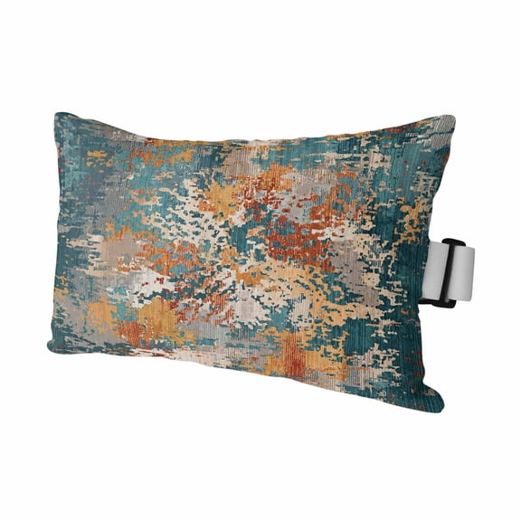 Chaise Lounge Headrest Pillow 1 Pack, Brown Green Copper Rust Waterproof Chair Pillows with Insert & Adjustable Elastic Strap for Beach Recliner, Vintage Industrial Mottled Abstract Outdoor Pillow