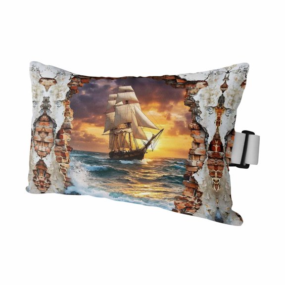 Chaise Lounge Headrest Pillow 1 Pack, Coastal Nautical Waterproof Chair Pillows with Insert & Adjustable Elastic Strap for Beach Pool Recliner, Summer Beach Vintage Ship Sail Outdoor Patio Pillow