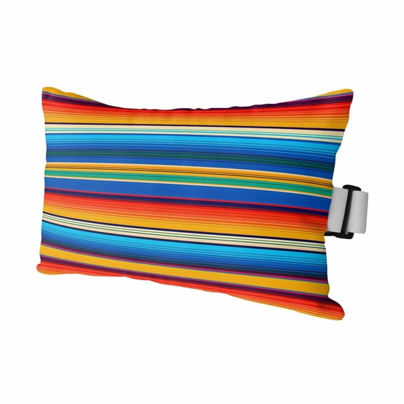 Chaise Lounge Headrest Pillow 1 Pack, Colorful Striped Waterproof Chair Pillows with Insert & Adjustable Elastic Strap for Beach Pool, Boho Rainbow Abstract Stripes Lines Outdoor Patio Pillow