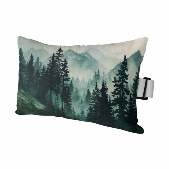 Chaise Lounge Headrest Pillow 1 Pack, Dark Green Forest Waterproof Chair Pillows with Insert & Adjustable Elastic Strap for Beach Pool Recliner, Nature Mountain Pine Tree Vintage Outdoor Patio Pillow