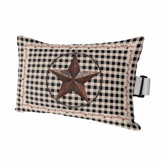 Chaise Lounge Headrest Pillow 1 Pack, Farm Plaid Waterproof Chair Pillows with Insert & Adjustable Elastic Strap for Beach Pool, West Texas Star Rustic Farmhouse Black Brown Outdoor Patio Pillow