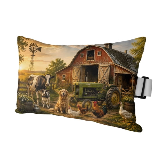 Chaise Lounge Headrest Pillow 1 Pack, Farmhouse Animals Waterproof Chair Pillows with Insert & Adjustable Elastic Strap for Beach Pool Recliner, Red Barn Tractor Rooster Cow Dog Outdoor Patio Pillow