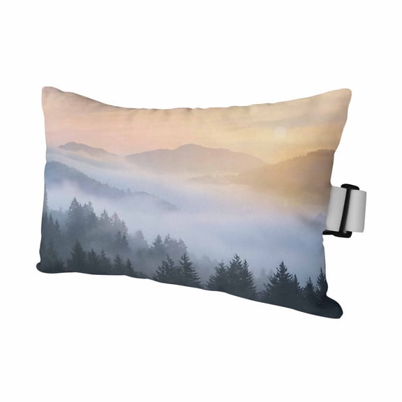 Chaise Lounge Headrest Pillow 1 Pack, Fog Forest Waterproof Chair Pillows with Insert & Adjustable Elastic Strap for Beach Pool Recliner, Misty Mountains Pines Tree Moody Outdoor Patio Pillow