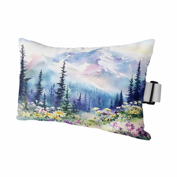 Chaise Lounge Headrest Pillow 1 Pack, Forest Mountains Waterproof Chair Pillows with Insert & Adjustable Elastic Strap for Beach Pool Recliner, Oil Painting Flower Pine Trees Outdoor Patio Pillow
