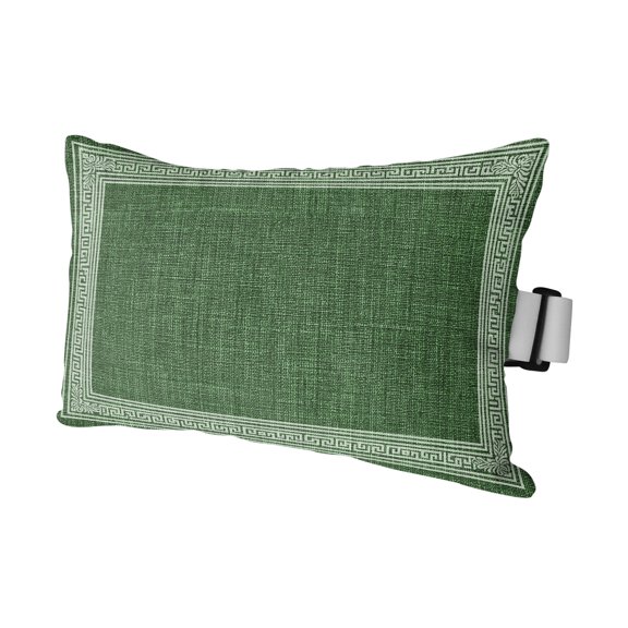 Chaise Lounge Headrest Pillow 1 Pack, Green Retro Greek Key Waterproof Chair Pillows with Insert & Adjustable Elastic Strap for Beach Pool, Geometric Greece Ancient Rustic Outdoor Patio Pillow