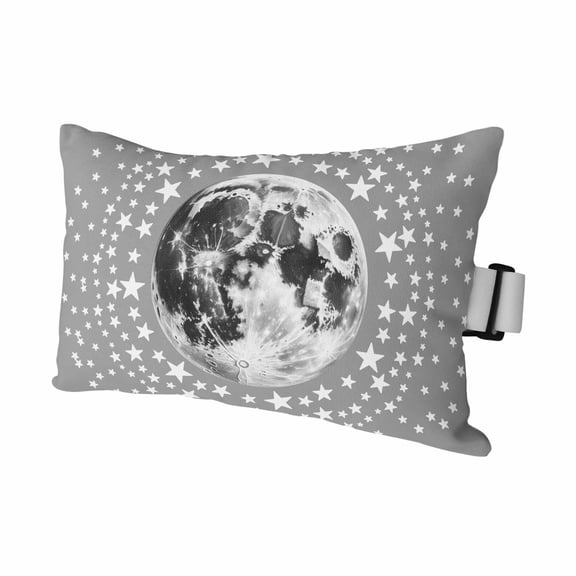 Chaise Lounge Headrest Pillow 1 Pack, Grey Moon Waterproof Chair Pillows with Insert & Adjustable Elastic Strap for Beach Pool Recliner, Modern Abstract Minimalist Stars Artwork Outdoor Patio Pillow