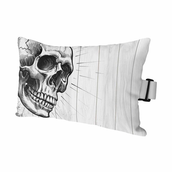 Chaise Lounge Headrest Pillow 1 Pack, Horror Skull Waterproof Chair Pillows with Insert & Adjustable Elastic Strap for Beach Pool Recliner, Black Skeleton Spooky Halloween Outdoor Patio Pillow