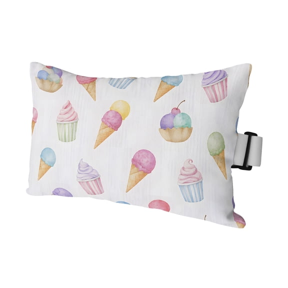 Chaise Lounge Headrest Pillow 1 Pack, Ice Cream Waterproof Chair Pillows with Insert & Adjustable Elastic Strap for Beach Pool Recliner, Colorful Watercolor Dessert Cupcakes Outdoor Patio Pillow