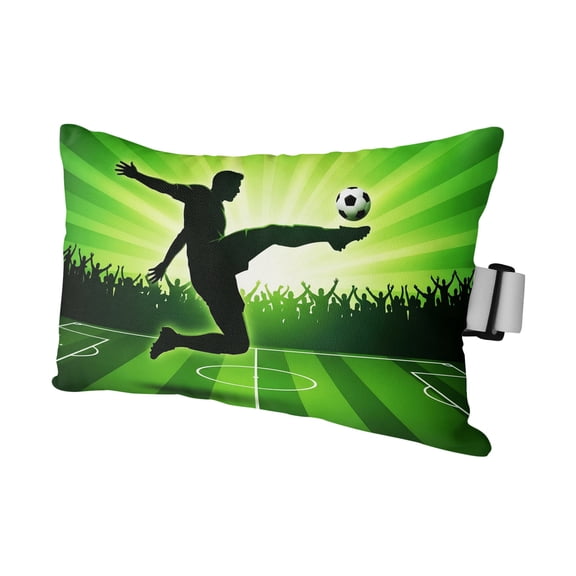 Chaise Lounge Headrest Pillow 1 Pack, Jumping Player Waterproof Chair Pillows with Insert & Adjustable Elastic Strap for Beach Pool Recliner, Football Green Field Energetic Green Outdoor Patio Pillow