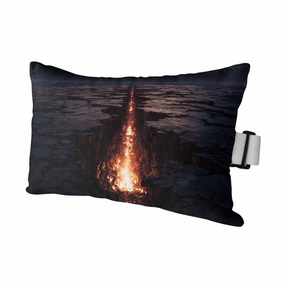Chaise Lounge Headrest Pillow 1 Pack, Lava Rift Nature Waterproof Chair Pillows with Insert & Adjustable Elastic Strap for Beach Pool Recliner, Modern Black Red Artistic Art Outdoor Patio Pillow