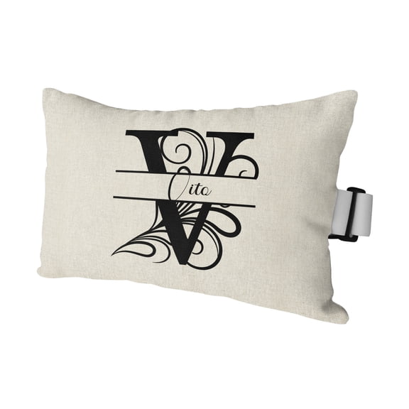 Chaise Lounge Headrest Pillow 1 Pack, Letter V Waterproof Chair Pillows with Insert & Adjustable Elastic Strap for Beach Pool Recliner, Monogram Words Outdoor Patio Pillow
