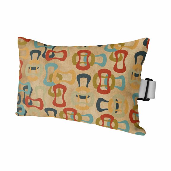 Chaise Lounge Headrest Pillow 1 Pack, Middle Century Waterproof Chair Pillows with Insert & Adjustable Elastic Strap for Beach Pool Recliner, Abstract Geometric Colorful Rings Brown Outdoor Pillow