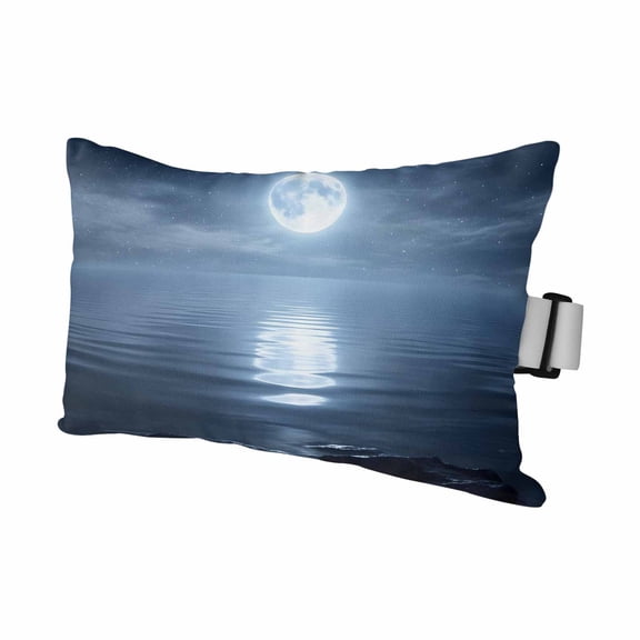 Chaise Lounge Headrest Pillow 1 Pack, Midnight Moon Waterproof Chair Pillows with Insert & Adjustable Elastic Strap for Beach Pool Recliner, Natural Night Scenery Dark Blue Outdoor Patio Pillow