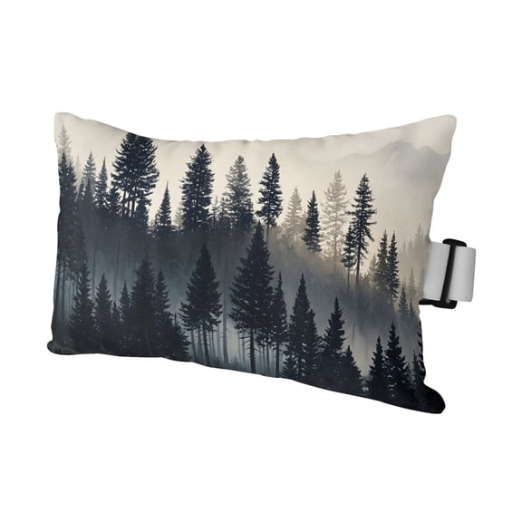 Chaise Lounge Headrest Pillow 1 Pack, Mist Pine Forest Waterproof Chair Pillows with Insert & Adjustable Elastic Strap for Beach Pool Recliner, Rustic Nature Mountains Trees Scenery Outdoor Pillow