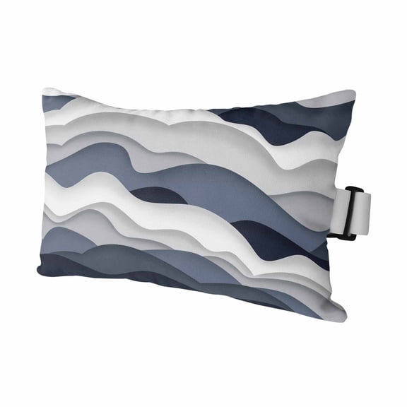 Chaise Lounge Headrest Pillow 1 Pack, Navy Blue Ombre Waterproof Chair Pillows with Insert & Adjustable Elastic Strap for Beach Pool Recliner, Modern Geometric Moire Abstract Art Outdoor Patio Pillow