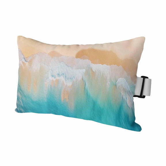 Chaise Lounge Headrest Pillow 1 Pack, Orange Aqua Coastal Waterproof Chair Pillows with Insert & Adjustable Elastic Strap for Beach Pool Recliner, Summer Beach Seaside Nautical Outdoor Patio Pillow