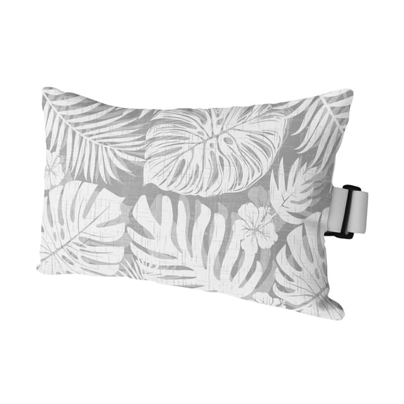 Chaise Lounge Headrest Pillow 1 Pack, Palm Tree Monstera Waterproof Chair Pillows with Insert Adjustable Elastic Strap for Beach Recliner, Slate Gray Ash Leaf Boho Botanical Tropical Outdoor Pillow