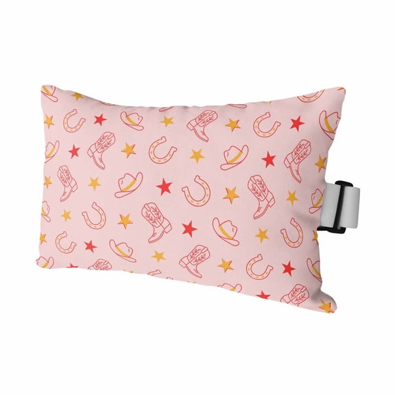 Chaise Lounge Headrest Pillow 1 Pack, Pink Western Cowboys Waterproof Chair Pillows with Insert & Adjustable Elastic Strap for Beach Pool Recliner, American Country Boots Horseshoe Outdoor Pillow
