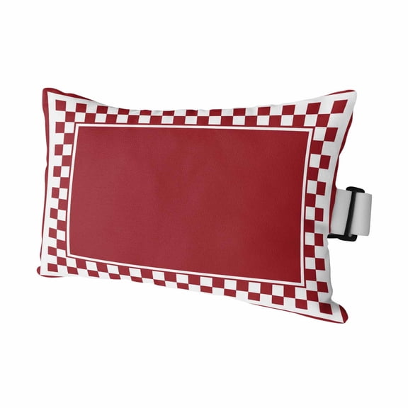 Chaise Lounge Headrest Pillow 1 Pack, Red Geometric Waterproof Chair Pillows with Insert & Adjustable Elastic Strap for Beach Pool Recliner, Modern Abstract Art Plaid Gingham Outdoor Patio Pillow