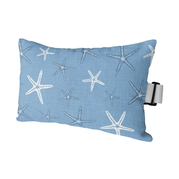 Chaise Lounge Headrest Pillow 1 Pack, Retro Slate Blue Starfish Waterproof Chair Pillows with Insert & Adjustable Elastic Strap for Beach Recliner, Summer Coastal Beach Marine Outdoor Patio Pillow