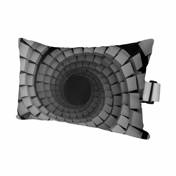 Chaise Lounge Headrest Pillow 1 Pack, Spiral Grey Waterproof Chair Pillows with Insert & Adjustable Elastic Strap for Beach Pool Recliner, Block Vortex Optical Illusion Modern Outdoor Patio Pillow
