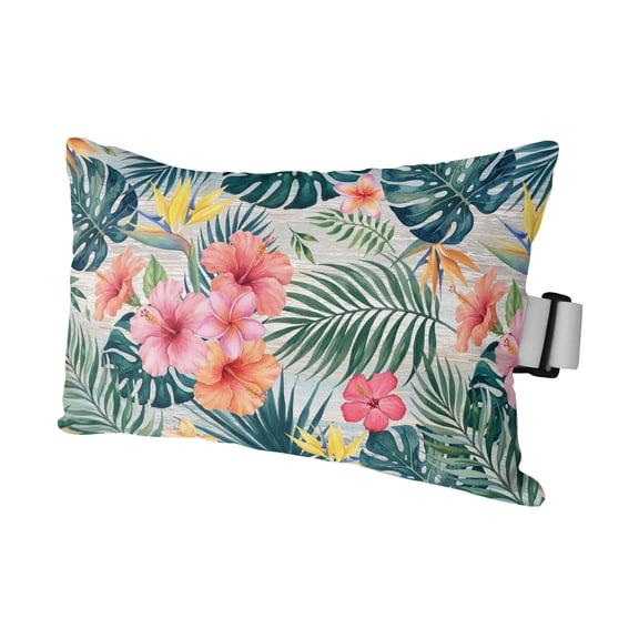 Chaise Lounge Headrest Pillow 1 Pack, Spring Floral Waterproof Chair Pillows with Insert & Adjustable Elastic Strap for Beach Recliner,Summer Botanical Palm Leaves Tropical Green Outdoor Patio Pillow